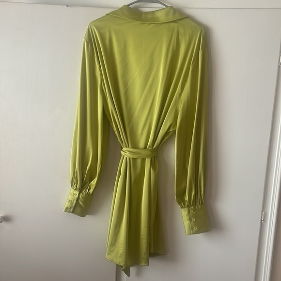 Satin Lime Green Shirt Dress - Picture 4 of 8